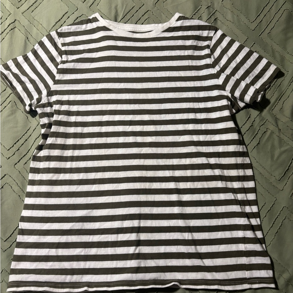 Classic Kids White and Olive Stripe Short Sleeve Tee